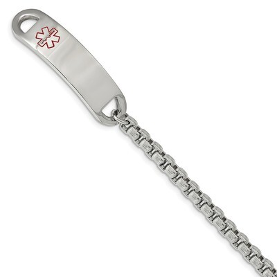 Red Enamel 8.5 Inch Medical ID Bracelet Stainless Steel Polished SRB2198-8.5 by Chisel, MPN: SRB219…