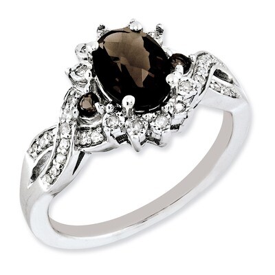 Smoky Quartz Ring Sterling Silver Diamond QR3045SQ, MPN: QR3045SQ, 883957177403