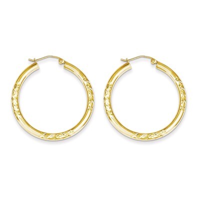 Diamond Cut 3x35mm Hollow Tube Hoop Earrings 10k Gold 10TC347, MPN: 10TC347, 883957456607