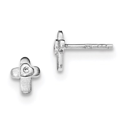 CZ Diamond Flower Heart Post Earrings Sterling Silver QE12898, MPN: QE12898, 191101110986