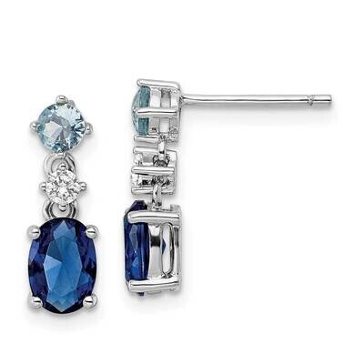 CZ Diamond and Blue Glass Post Dangle Earrings Sterling Silver Rhodium-Plated QE15741, MPN: QE15741…
