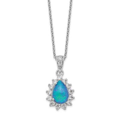 CZ Diamond &amp; Created Blue Opal 18.5 Inch Necklace Sterling Silver Rhodium-plated QCM1387-18.5, MPN:…