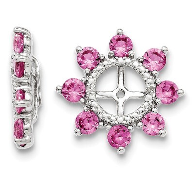 Diamond &amp; Created Pink Sapphire Earring Jacket Sterling Silver Rhodium QJ109OCT, MPN: QJ109OCT, 191…