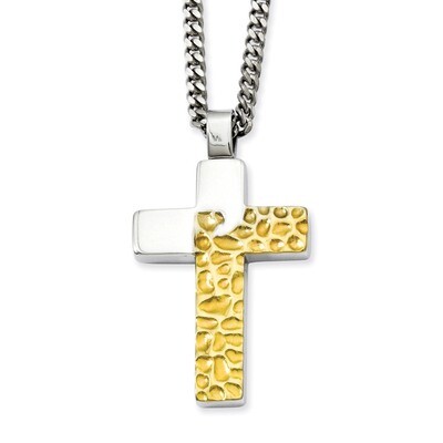 Textured Gold Ip-Plated &amp; Polished 20 Inch Necklace Stainless Steel SRN933-20