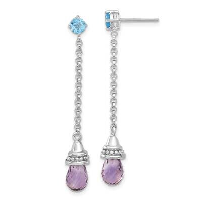 Sterling Silver Amethyst &amp; Light Swiss Blue Topaz Post Dangle Earrings QE7708