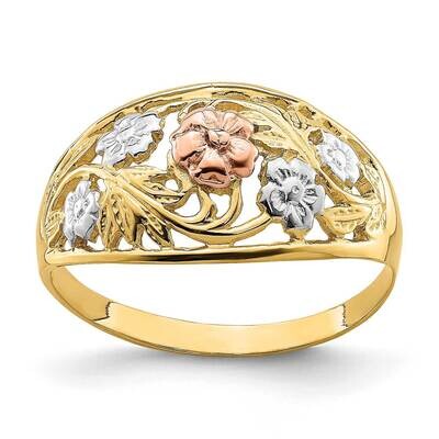 Rh Floral Dome Ring 14k Two-tone Gold R923, MPN: R923, 196904043127