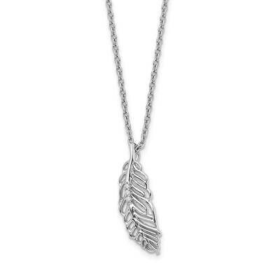 White Ice Diamond Feather 18 Inch with 2 Inch Extension Necklace Sterling Silver QW404-18, MPN: QW4…