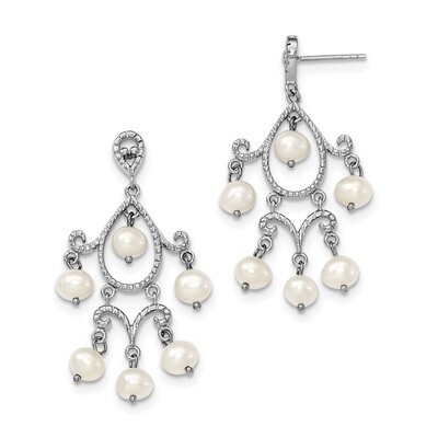 5-6mm White Cultured Freshwater Pearl Post Dangle Earrings Sterling Silver Rhodium QE12756, MPN: QE…