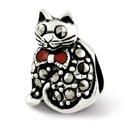 Marcasite &amp; Enameled Cat Bead - Sterling Silver QRS2675, MPN: QRS2675, 191101488184