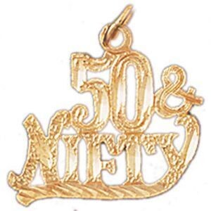 Dazzlers Jewelry 50 And Nifty Pendant Necklace Charm Bracelet in Yellow, White or Rose Gold 9696, M…