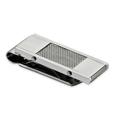 Grey Carbon Fiber Inlay Money Clip Stainless Steel Brushed and Polished SRM103, MPN: SRM103, 883957…