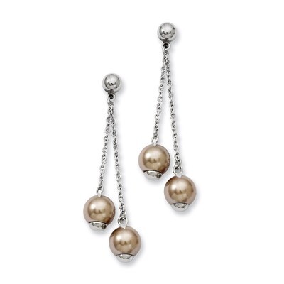 Champagne Simulated Pearl Post Dangle Earrings - Stainless Steel SRE485 by Chisel, MPN: SRE485, 886…