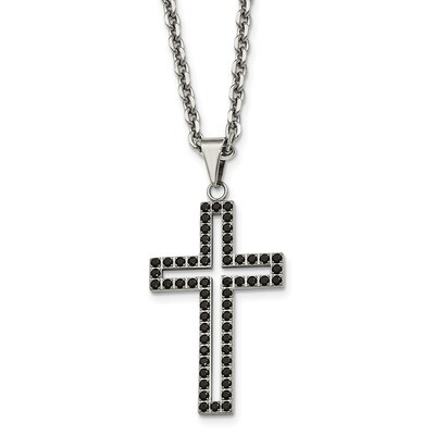 Black CZ Cross Necklace Stainless Steel Polished SRN2056-20 by Chisel, MPN: SRN2056-20, 191101557095