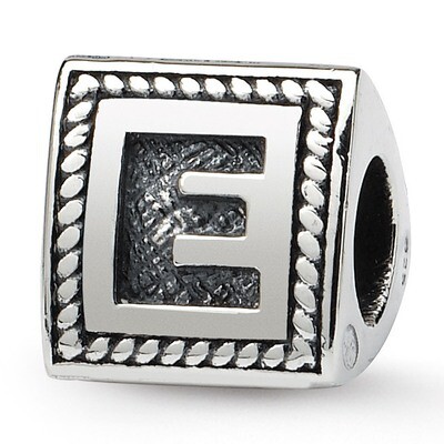 Letter E Triangle Block Bead - Sterling Silver QRS1429E, MPN: QRS1429E, 883957304540