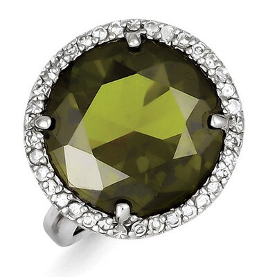 Clear &amp; Green Diamond Ring Sterling Silver QR2222, MPN: QR2222, 723252600155