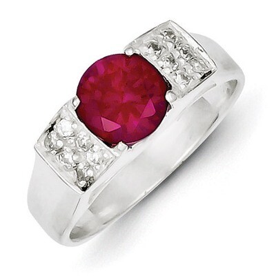 Sterling Silver Red Round with Pave Sides Diamond Ring QR4328-8