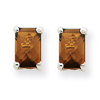 6x4mm Emerald Smokey Quartz Earrings 14k White Gold XE65WSQ, MPN: XE65WSQ, 883957095158