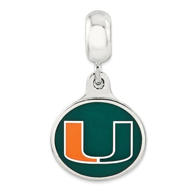 University of Miami Collegiate Enameled Dangle Bead Sterling Silver QRS3223