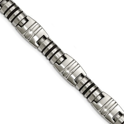 Black Enamel Link Bracelet Stainless Steel Brushed and Polished SRB2029-8.25 by Chisel, MPN: SRB202…