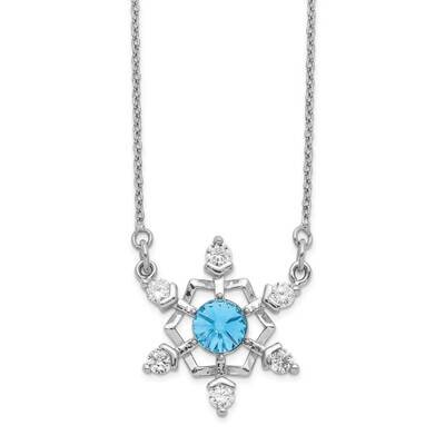 Clear &amp; Blue Crystal Snowflake with 2 inch Extender Necklace Sterling Silver Rhodium-plated QG5543-…