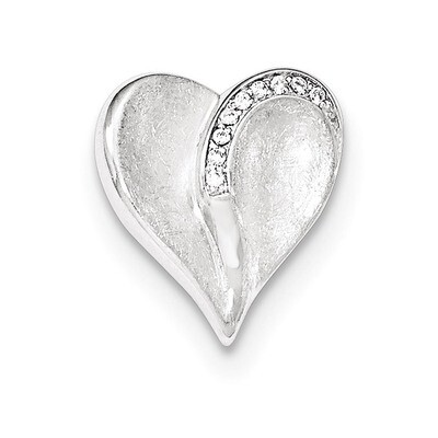 Polished &amp; Textured CZ Heart Chain Slide Pendant Sterling Silver QP4133