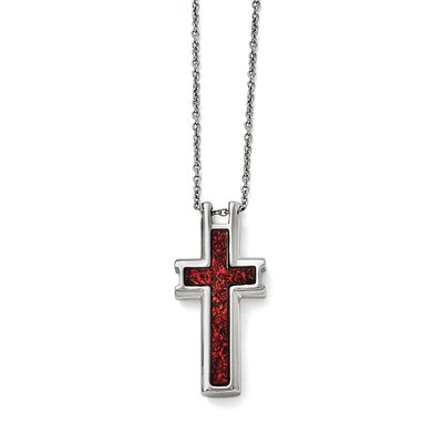 Polished Red Black Enameled Cross Necklace - Stainless Steel SRN1634 by Chisel, MPN: SRN1634, 88395…