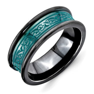Black Ti Concave Anodized Green with Pattern Lasered 8mm Band Titanium TB410-11.5
