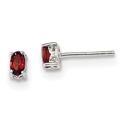 5x3mm Oval Garnet Post Earrings Sterling Silver Rhodium-plated QBE29JAN, MPN: QBE29JAN, 191101048715