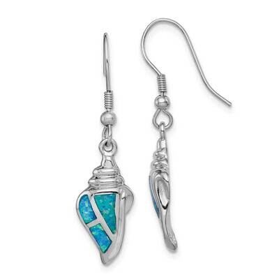 Created Blue Opal Seashell Dangle Earrings Sterling Silver Rhodium-plated QE14447, MPN: QE14447, 88…