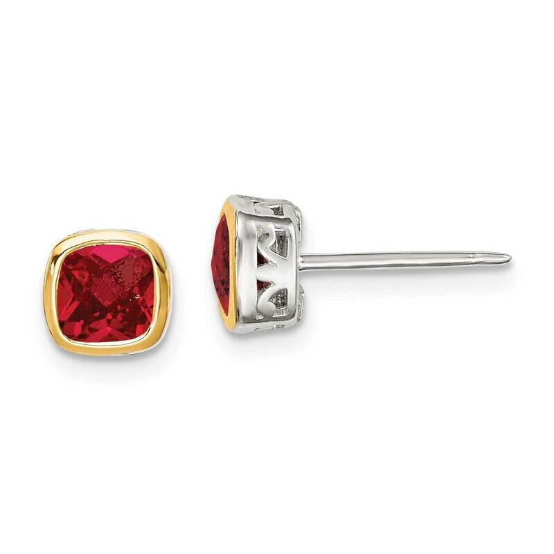 Created Ruby Square Stud Earrings Sterling Silver with 14k Gold Accent QTC1730