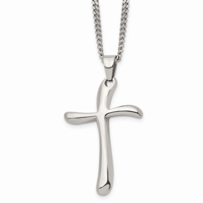 Fancy Cross Necklace Stainless Steel Polished SRN862-22 by Chisel, MPN: SRN862-22, 886774750484