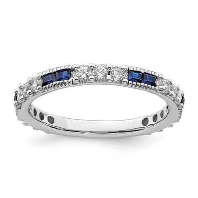Synthetic Blue Spinel &amp; CZ Diamond Ring Sterling Silver Rhodium-plated QR7024, MPN: QR7024, 8867740…