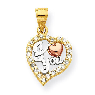White Rhodium I Love You Synthetic Diamond Heart Pendant 10k Two-Tone Gold 10C949, MPN: 10C949, 886…