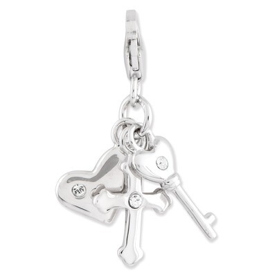 Heart Cross and Key Charm Sterling Silver Enamel QCC769 by Amore La Vita, MPN: QCC769, 886774235028