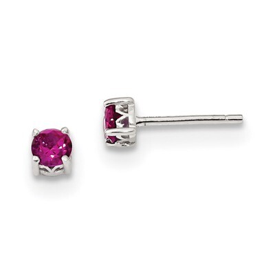 4mm Round Created Ruby Post Earrings Sterling Silver Rhodium-plated QBE26JUL, MPN: QBE26JUL, 883957…