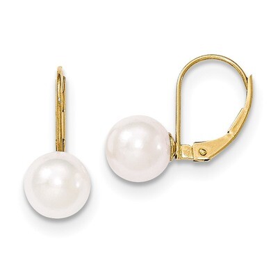 8-9mm Round White Saltwater Akoya Cultured Pearl Leverback Earrings 14k Gold XF482E, MPN: XF482E, 1…