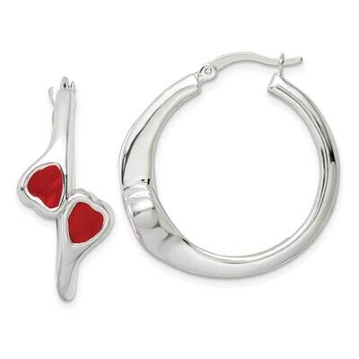 Red Enamel Hearts Circle Hoop Earrings Sterling Silver Polished QE16459, MPN: QE16459, 196904165805