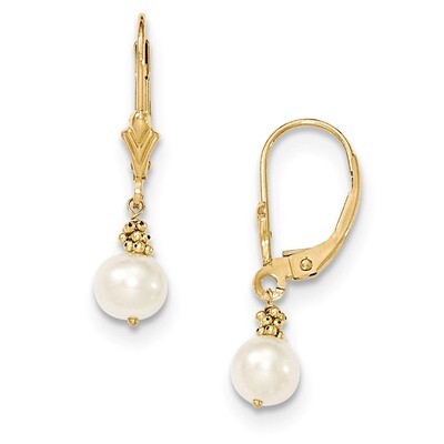 Yellow (5-6mm) Semi-round Cultured Pearl Leverback Earrings 14k Gold XF208, MPN: XF208, 191101536823