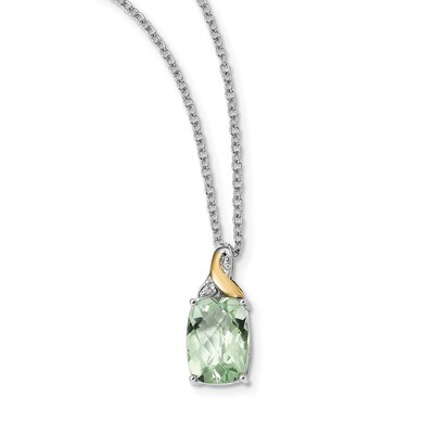 Green Quartz &amp; Diamond Necklace Sterling Silver &amp; 14k Gold QG2730-18, MPN: QG2730-18, 685146726702