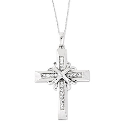 Steadfast Love 18 Inch Cross Necklace Sterling Silver with Diamonds QSX499, MPN: QSX499, 8867743791…