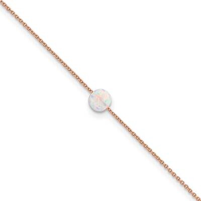 White Created Opal 9 Inch Plus 2 In Extender Anklet Sterling Silver Rose-Tone QG5768-9, MPN: QG5768…