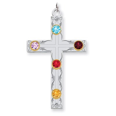 5 Birthstones Bezel Family Crystal Cross Pendant Sterling Silver &amp; 14k Gold QMP5/5G, MPN: QMP5/5G, …
