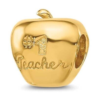 Gold-plated Number 1 Teacher Apple Bead Sterling Silver QRS1657GP, MPN: QRS1657GP,