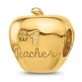 Gold-plated Number 1 Teacher Apple Bead Sterling Silver QRS1657GP, MPN: QRS1657GP,