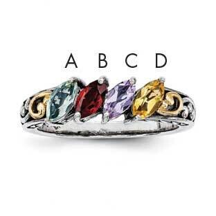 Four-Stone Mother&#39;s Ring Mounting Sterling Silver &amp; 14k Gold QMR17/4-5, MPN: QMR17_4--6, 8867742433…