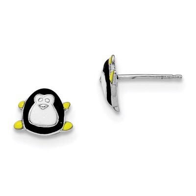 Enamel Penguin Post Earrings Sterling Silver Rhodium-plated QGK151, MPN: QGK151, 191101111266