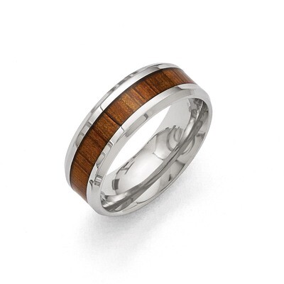 Polished Red Orange Wood Enameled 8.00mm Ring - Stainless Steel SR401 by Chisel, MPN: SR401, 886774…