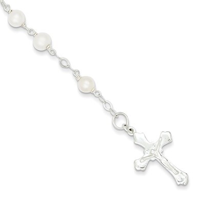 7.5 Inch Cultured Pearl Rosary Bracelet Sterling Silver QH4698-7.5, MPN: QH4698-7.5, 883957575476