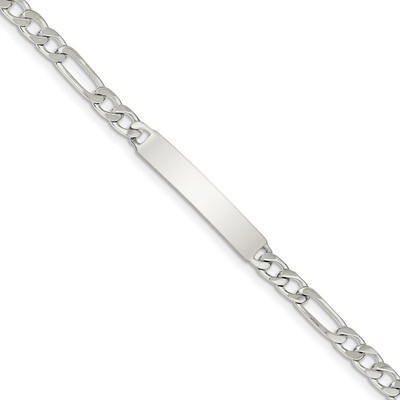 Engravable Figaro Link ID Bracelet 7.5 Inch Sterling Silver Polished QID90-7.5, MPN: QID90-7.5, 886…