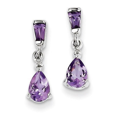 Amethyst Post Earrings Sterling Silver Rhodium-plated Diamond QE9947AM, MPN: QE9947AM, 883957400754